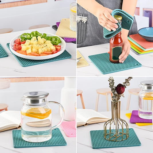 2pcs Or 1pc Soft Silicone Trivet Pot Mat for Countertop Trivest Pads Square Heat-Resistant Table Placemats-7.5x7.5 Inch